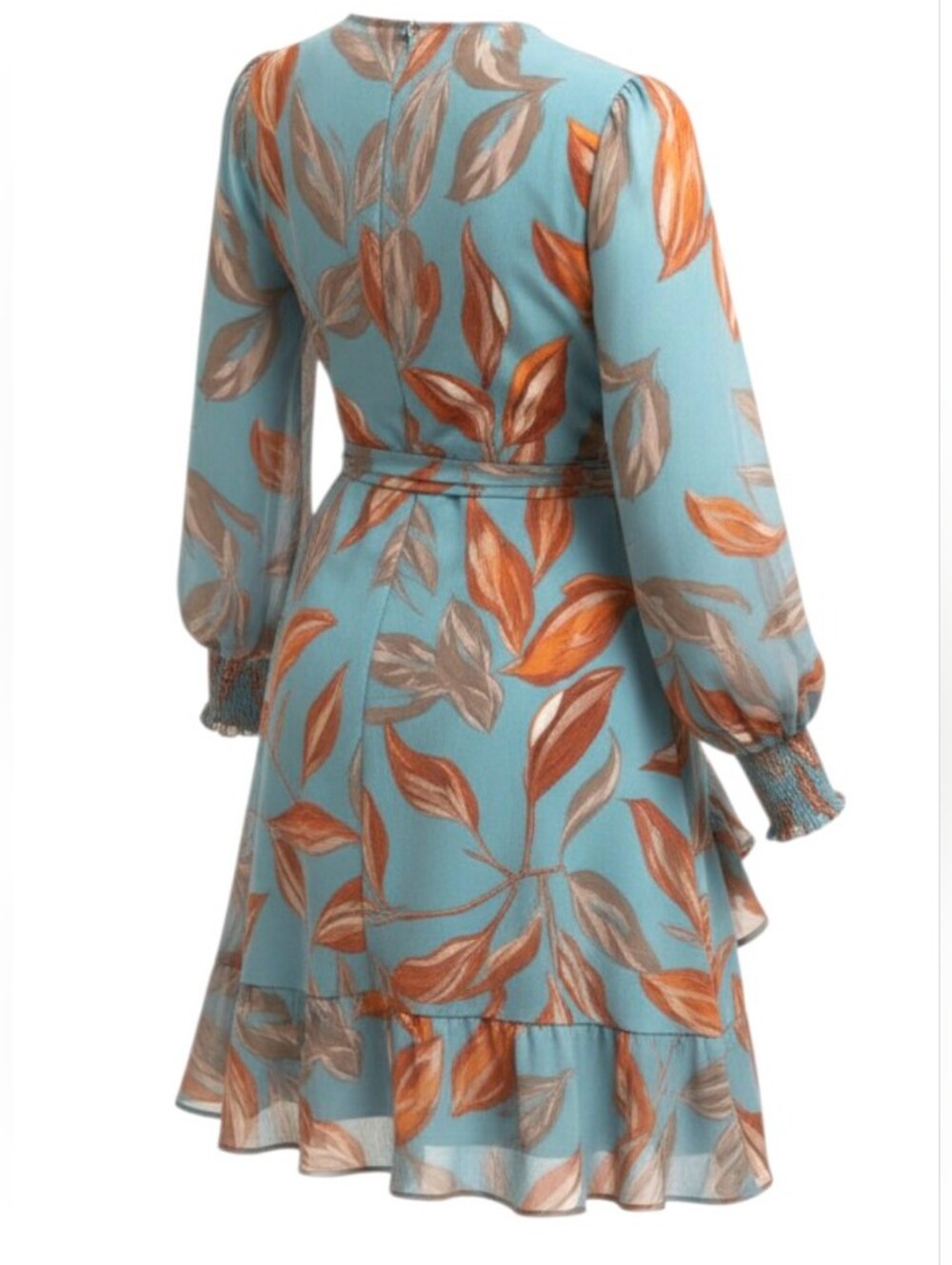 Blue Floral Wrap Dress | Long Sleeve Ruffle Mini | Feminine Romantic |NWT Medium - Picture 6 of 9